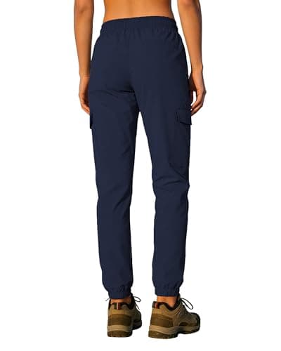Womens Cargo Joggers with Pockets Hiking Pants Water Resistant Quick Dry Lightweight Elastic Waist Drawstring UPF 50+ Travel Casual Work Jogging Dark Blue M - Thumbnail 2