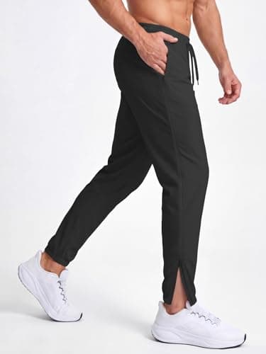 Auxo Mens Track Pants Running Jogging Tapered Pants Black Joggers for Men Mens Joggers with Zipper Pockets M - Thumbnail 4