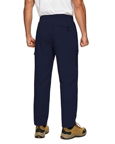 AGVNG Mens Hiking Pants Lightweight Quick Dry Waterproof UPF 50+ Work Cargo Pants 5 Pockets Elastic Waist Drawstring Cuff Casual Athletic Golf Travel Jogging Navy Blue L - Thumbnail 4