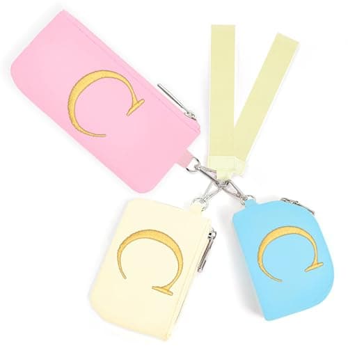 Mini Zip Around Keychain Wristlet Wallets for Women and Girls: Three Coin Purses with 2 Straps - Best Gifts for Birthdays, Christmas, Wedding Parties, Valentine's Day, New Year (C, Blue&Pink&Cream) - Image 1
