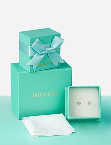 IMOLOVE Moissanite Stud Earrings in Sterling Silver With Yellow Gold Plated Trendy Flower Shaped Halo Earrings for Women - Thumbnail 6