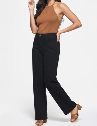 ZPIUO Straight Leg Jeans for Women - High Waisted Wide Leg, Y2K Loose Fit Denim Pants with Pockets 90s Black, Size 10 - Thumbnail 6