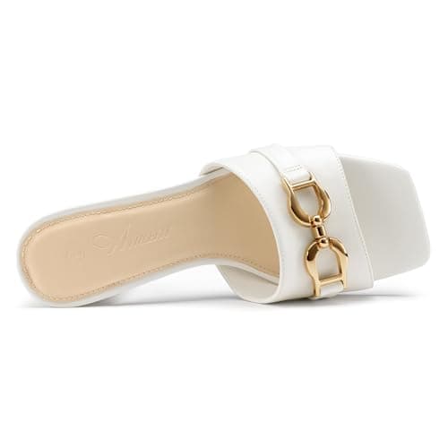 Athlefit Heeled Sandals for Women Mules Square Open Toe Chunky Block Heels Summer White Slip On Dress Shoes for Party Wedding Size 8.5 - Thumbnail 6
