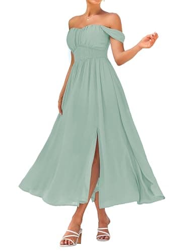 GRACE KARIN Summer Light Green Dress for Women 2026,Off the Shoulder Smocked Bridesmaid Dresses,Formal Baby Shower Maxi Dresses XXL - Image 1