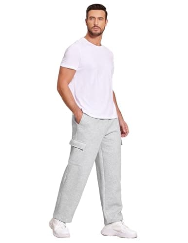 Deyeek Men's Sweatpants Fleece Lined Pants Men Cargo Sweatpants Wide Leg Jogger Sweatpants Baggy Lounge Pants with Pockets Grey - Thumbnail 6