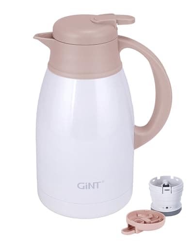GiNT Thermal Coffee Carafe 51 Oz, Stainless Steel Insulated Beverage Server with Easy-Clean Detachable Lid, Leak-Proof One-Hand Pour Large Dispenser for Hot Drinks and Coffee Pot for Home Office