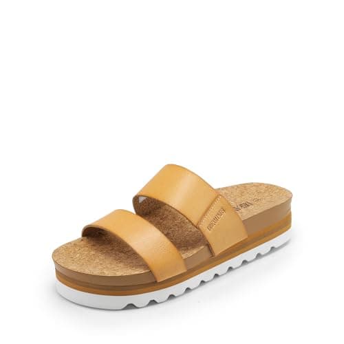 DREAM PAIRS Women's Platform Wedge Sandals with Arch Support, Comfortable Beach Slip-on Flat Sandals, Casual 2-Strap Cork Cushion Slides for Women,Size 9.5,Natural,SDPW2415W - Image 1