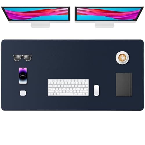 Yuwiiuuo Leather Desk Pad Protector, Office Desk Mat, Large Mouse Pad, Non-Slip PU Leather Desk Blotter, Waterproof Computer Desk Writing Pad for Office and Home (Dark Blue, 47.2" x 23.6") - Image 1