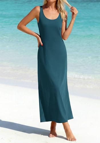 BTFBM Womens Summer Tank Dress 2026 Sleeveless Scoop Neck Boho Sundress Satin Loose Party Beach Dresses(Dark Blue, Large) - Thumbnail 2