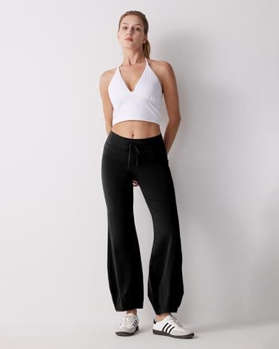 MOOSLOVER Women Quick Step Bubble Pants Drawstring High Waist Flare Leggings Casual Lounge Yoga Active Pant(XL,Black) - Thumbnail 3