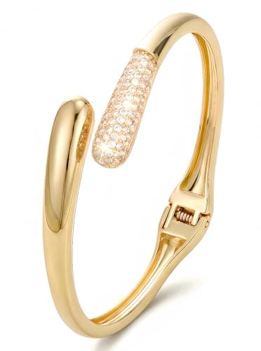 mulanci Gold Cuff Bracelets for Women, 14K Gold Plated Open Cuff Bangle Bracelet with CZ Pave, Minimalist Stackable Chunky Gold Bracelet for Women - Image 1