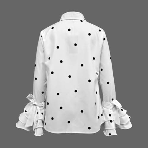 UOOZEE Womens Button Down Shirt Long Sleeve Dress Shirts Solid Work Blouse, Polka Dot, S - Thumbnail 3