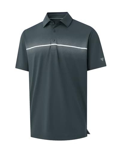 M MAELREG Golf Shirts for Men Dry Fit Moisture Wicking Lightweight Chest Striped Solid Casual Polo Shirts for Men Dark Grey - Image 1