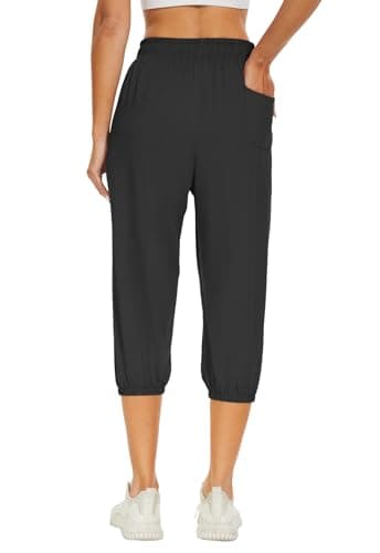 BATHRINS Women's Capri Sweatpants Summer Casual Jogger Drawstring Waist Pants with Back Pockets Black - Thumbnail 2