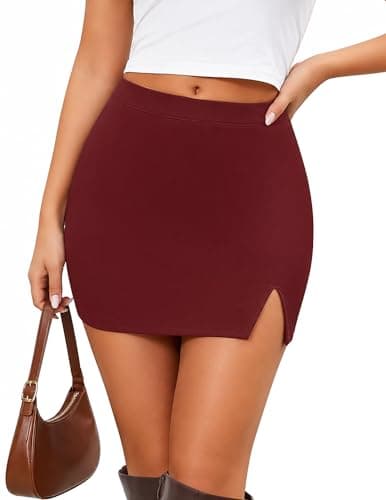 Gardenwed Women's Side Slit High Waisted Mini Skirt Stretchy Bodycon Skort 2026 Y2K Club Skirts with Underneath Burgundy 2XL - Image 1
