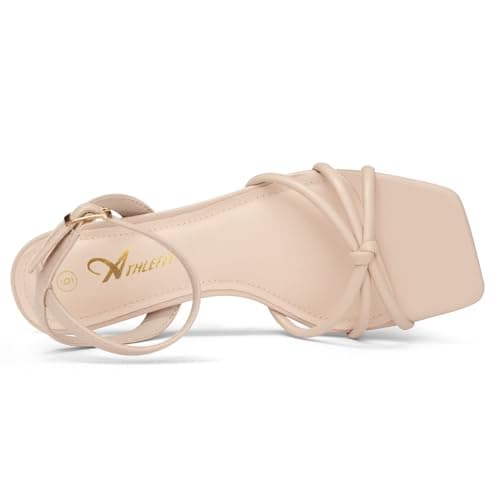 Athlefit Women's Nude Kitten Heels Square Toe Strappy Low Heel Sandals Comfortable Dressy Ankle Strap Short Heels Size 6 - Thumbnail 5