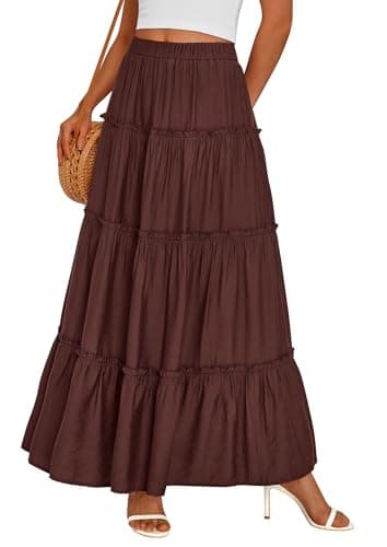 PRETTYGARDEN Boho Maxi Skirts for Women Trendy Summer 2026 Spring Long Flowy A Line Tiered Skirt Beach Vacation Clothes Dress (Dark Brown,Small) - Image 1