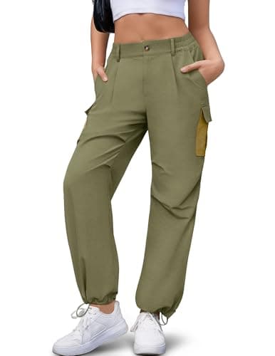 LOOKBOHO Cargo Pants for Women Summer 2026 Colorblock Pockets Lightweight Travel Drawstring Casual Straight Leg Trousers Army Green XX-Large - Image 1