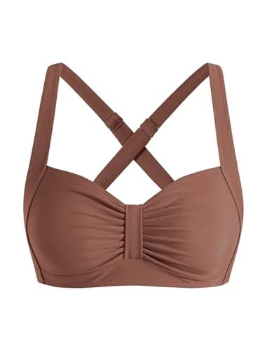 ZAFUL Push Up Bikini Top for Women Bra Padded Bathing Suit Top Retro Bathing Suit Swim Top Only 2026 (Brown Red L) - Image 1