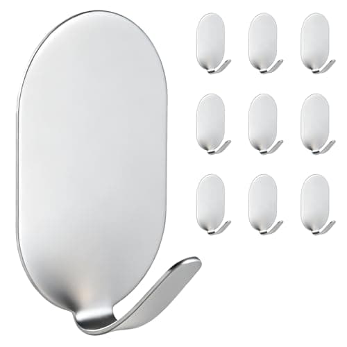 10 Pcs Metal Hooks, Adhesive Hooks for Hanging, Key Hooks, Wall Hooks, Coat Hooks, Door Hooks, Towel Holder, Picture Hanger, Command Hooks, Storage Hooks, Utility Hooks for Bathroom, Kitchen (Silver) - Thumbnail 6