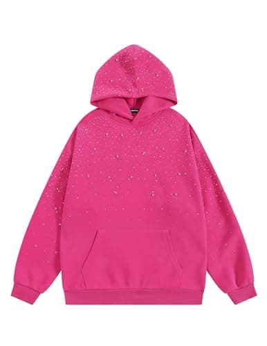 Vamtac Rhinestone Hoodies Men Oversized Hooded Sweatshirts Fashion Casual Hoodie Pullover Y2k Streetwear Tops Bright Red - Thumbnail 2