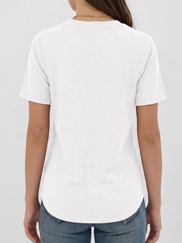 ANRABESS Women Waffle Knit Tops Short Sleeve Henley Shirts Dressy Casual Blouse 2026 Spring Fashion Outfits Trendy Clothes White Mediun - Thumbnail 6