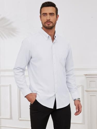 GIANZEN Mens White Dress Shirt Long Sleeve Button Oxford Up Shirts for Men Men’S Down Big and Tall Business Casual White Size XL - Thumbnail 2