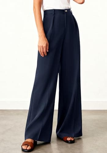 BTFBM Women's Wide Leg Palazzo Pants, Button High Waisted with Pockets, Casual Work Summer Outfits, Trendy Business 2026(Navy, XX-Large) - Thumbnail 4