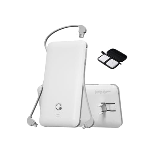 Brand Q Portable Charger with Built-in Cables and AC Wall Plug,Slim USB C Travel Essential Power Bank 10000mAh,External Battery Pack Compatible with iPhone,Samsung,Tablet and All Smart Phones - Image 1