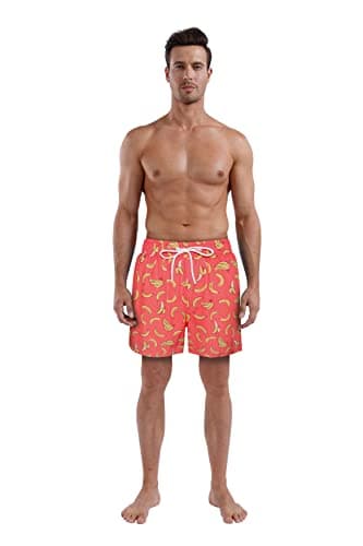 MILANKERR Plus Size Board Shorts Men with Compression Liner,Mens Swimsuits with Compression Shorts 5.5 inch Inseam(Orange Branana,X-Large) - Thumbnail 2