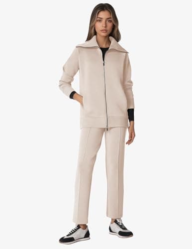 COCOMARTS Womens Crewneck Sweatshirts Zip Up Hoodies Casual Jacket with Pockets 2025 Fall Winter Fahsion Outfits Clothes Apricot Small - Thumbnail 6