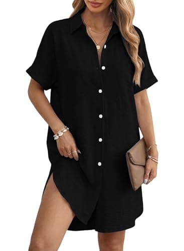 Magritta Womens 2026 Trendy Stylish Summer Dresses Shirt Dress for Curvy Women Lightweight Button Down Style Slim Breathable Beach Cover Up for Outdoor Casual M - Image 1