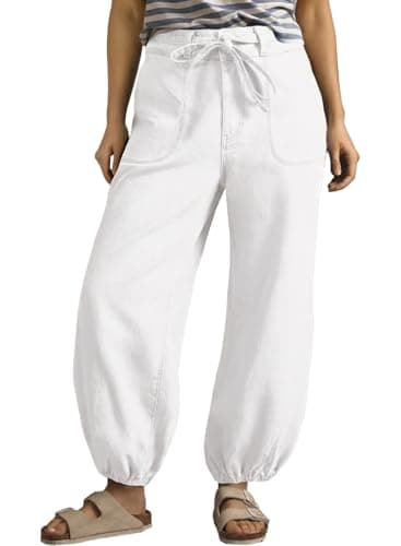 Sidefeel Women's Wide Leg Jeans High Waisted Stretchy Baggy Barrel Jeans Drawstring Trendy Harem Ankle Denim Joggers Cream White Size 8 - Image 1