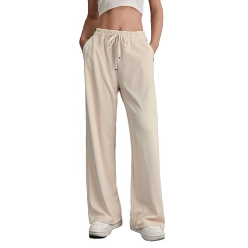 V.A.TOR 189 UNCO&BOROR Women's High Waisted Wide Leg Sweatpants Loose Fit Lounge Legging Pajama Pants with Drawstring Apricot XL - Image 1