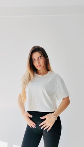 Stelle Womens Workout Crop Top Loose Short Sleeve Shirt Breathable Quick Dry UPF 50+ Oversized Boxy Tee for Running Athletic White X-Large - Thumbnail 2