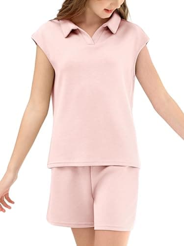XMWEALTHY Two Piece Set for Girls Cap Sleeve Tween Girls Trendy Clothes and Oversized Shorts With Pockets Soft Summer Outfits for School Active Days Travel Light Pink 9-10T - Thumbnail 2