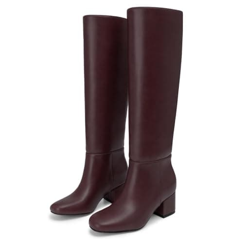 Athlefit Knee High Boots Women Chunky Low Heel Tall Fall Boots Burgundy 6.5 - Thumbnail 5