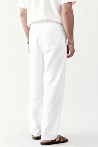 Heyfanee White Linen Pants Men Casual Loose Fit Summer Beach Pants for Men with Pockets 28 - Thumbnail 5