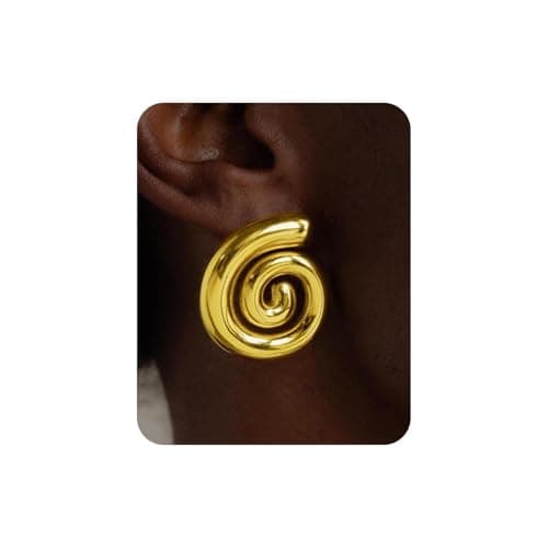 UANNEAU Gold Chunky Earrings for Women Trendy, 14K Gold Plated Dainty Spiral Earrings Statement Minimalist Hypoallergenic Stud Earrings Gifts for Her Mom - Image 1