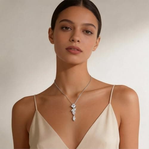Gloraine White Gold Plated Cubic Zirconia Necklace, 7A-Grade Multi-Cut CZ Pendant, Hypoallergenic Jewelry Gift for Women (White) - Thumbnail 3