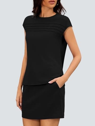 Casly Lamiit Black 2 Piece Sets for Women Summer Business Casual Short Sleeve Pleated Athletic Skirt Set Holiday Going Out Travel Outfit 2XL - Thumbnail 2