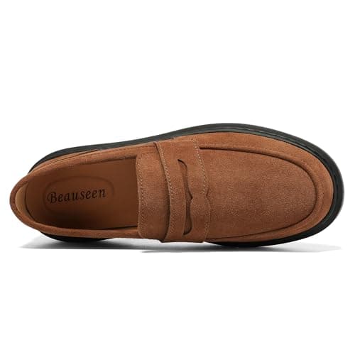 BEAUSEEN Women's Suede Penny Loafers Casual Lightweight Slip On - Comfortable Walking Shoes,Chic Flat for Work & Travel Brown,9.5 US - Thumbnail 4