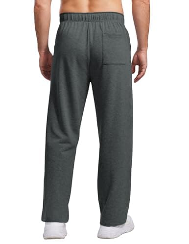 PINSPARK Men's Lightweight Sweatpants Cotton Yoga Pants Baggy Sweat Pants Open Bottom Lounge Jogger Sweatpants with Pockets Dark Grey - Thumbnail 2