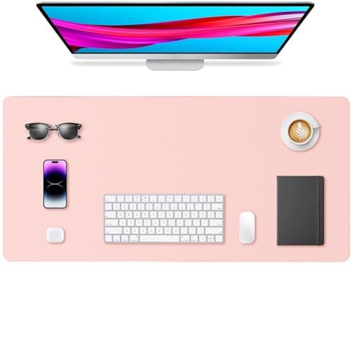 Yuwiiuuo Leather Desk Pad Protector, Office Desk Mat, Large Mouse Pad, Non-Slip PU Leather Desk Blotter, Waterproof Computer Desk Writing Pad for Office and Home (Lighr Pink, 36" x 17") - Image 1