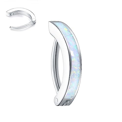 VOJO 14G G23 Titanium Clicker Belly Button Ring,10/12mm Reverse Curved Hoop Navel Barbell Piercing Jewelry (White Opal,14G 12mm) - Image 1