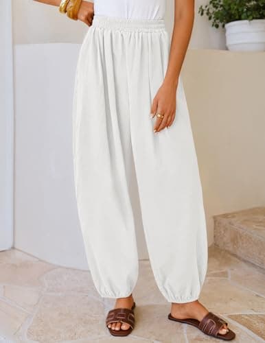 ZESICA Women's High Waisted Wide Leg Palazzo Pants 2026 Summer Lounge Pant Beach Travel Vacation Trousers Outfits White Meidum - Thumbnail 4