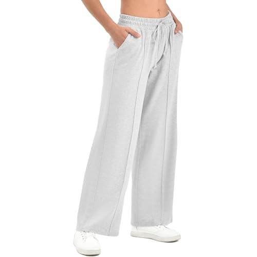 SINOPHANT Women's Wide Leg Sweatpants – High Waisted Baggy Lounge Pants with Pockets Soft Stretchy Fabric Light Grey L