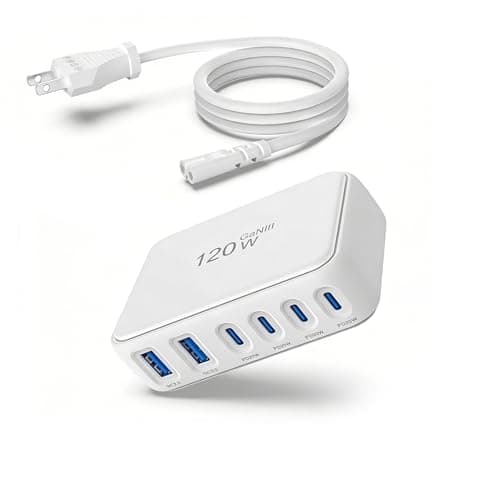 6 Independent Fast USB Charging Station USB Power Strip Desktop USB C Charger Block Multiple Ports, GaN Charging Hub Compatible with iPhone/iPad/Samsung/Kindle-Home Office Travel Accessories-120W - Image 1