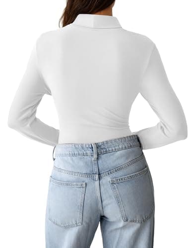 GKBK Womens Long Sleeve Shirts Mock Turtleneck Turtle Neck Fall Fashion Basic Thermal Underwear Layer Tops Tight Slim Fit Cute Ribbed T-Shirts Winter Pullover Clothes 2025 White S - Thumbnail 3