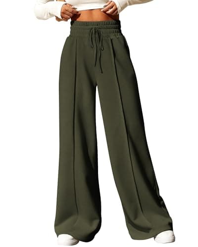 BTFBM Womens Wide Leg Sweatpants Casual Loose Solid Color Pants Comfy Lounge Joggers Baggy Sweatpants Pockets(Solid Grey Green,Small)